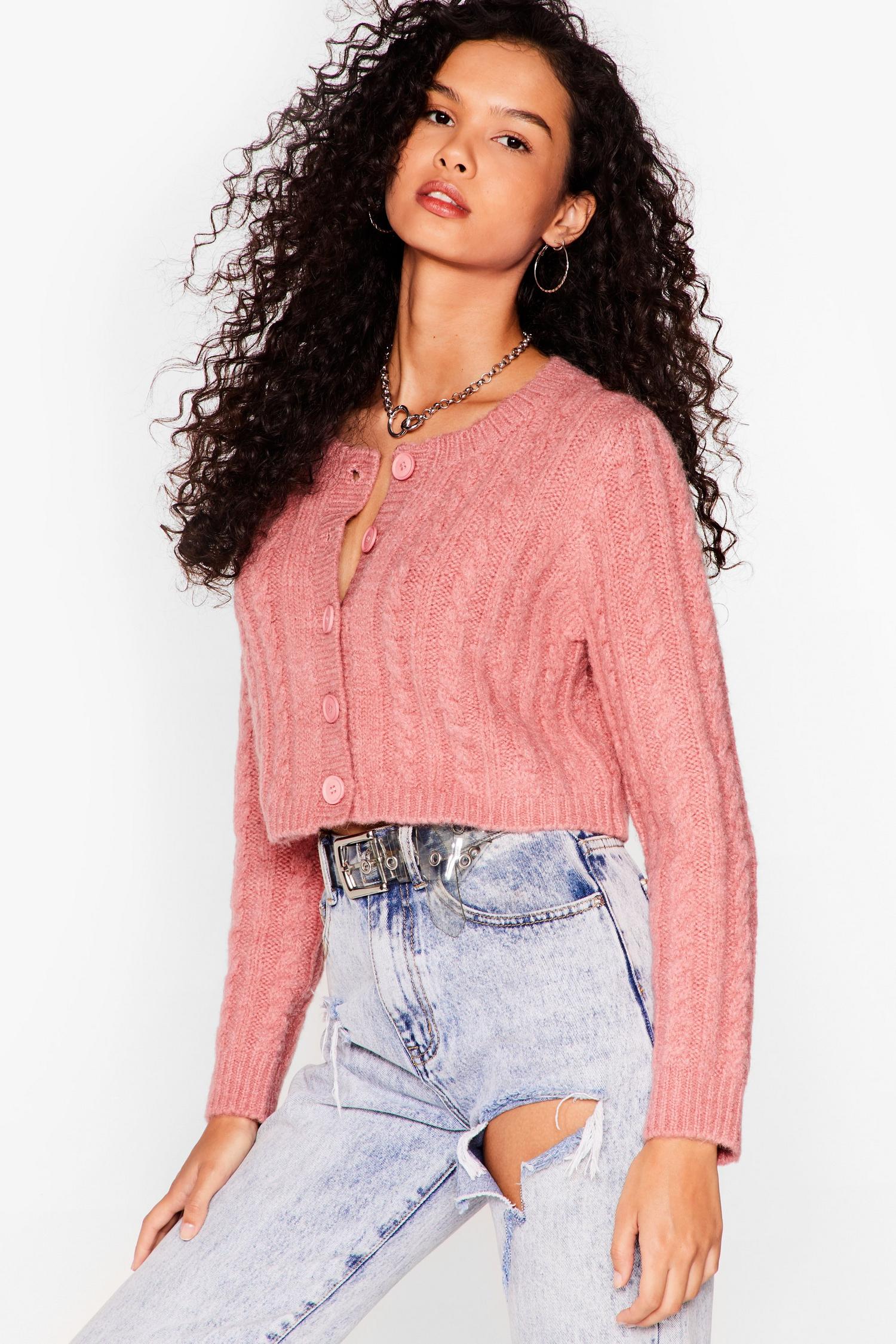 cropped cable cardigan